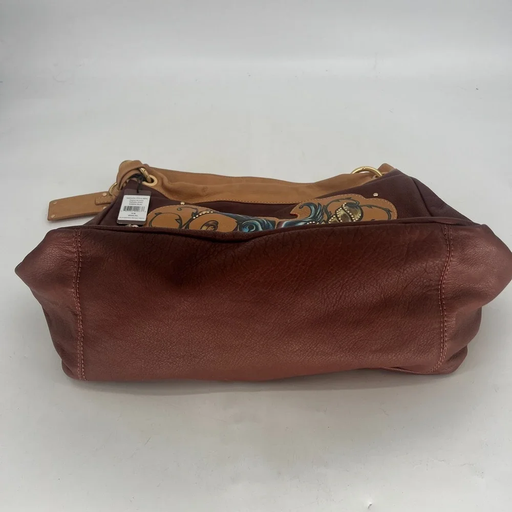Vtg Isabella Fiore Peace & Love Rafaela Hobo Brown‎ Handbag Leather Y2K Tattoo